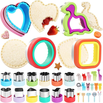 32 Pcs Sandwich Cutter and Sealer Set, Bread Decruster Sandwich Cutter Pancake Maker & Fruit Vegetables Cutter Shapes, Bento Lunch Box Food Decor Tool for School Party Snack DIY1