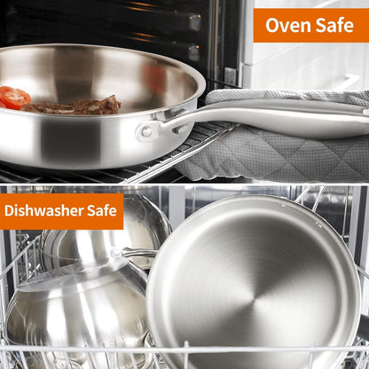 Tri-Ply Stainless Steel Kitchen Cookware Set with Lid,14-Piece Pot | Heats Quickly and Evenly; Compatible with Induction, Gas, Electric, and Ceramic Cooktops.5