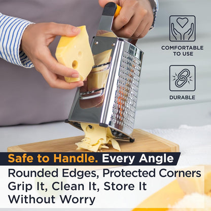 PRO Box Grater & Cheese Graters for Kitchen - Stainless Steel Cheese Grater and Food Shredder, 4 Sided Hand Grater for Block Cheese, Vegetables Non-Slip Base, Dishwasher Safe7