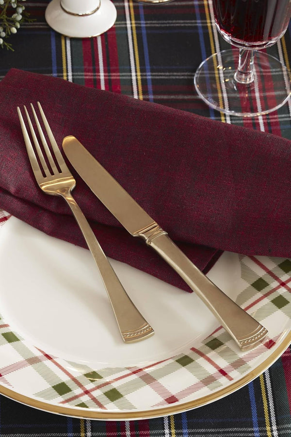 Holiday Plaid Porcelain 12-Piece Christmas Dinnerware Set for 44