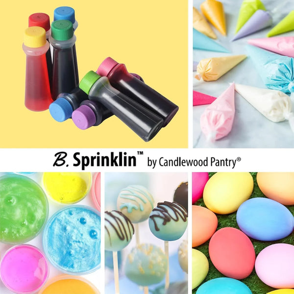 B. Sprinklin Assorted Liquid Food Coloring Kit - Neon and Regular (8) Colors, Vibrant Food Dye for Slime Crafts, Dying Eggs, Frosting and Cake Decorating, 8 Bottles, 0.3 Fl Oz by8