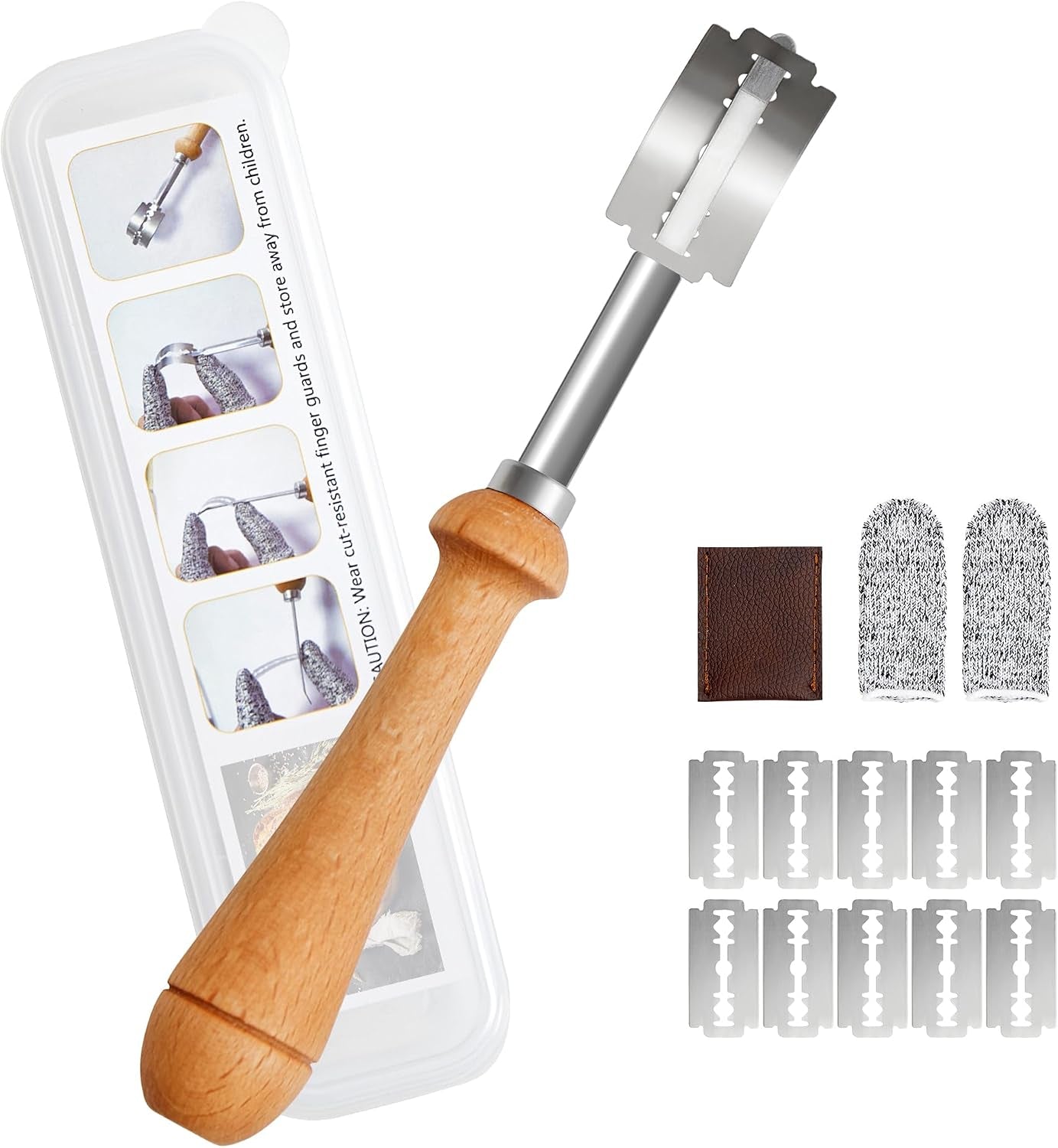 bread-lame-sourdough-scoring-tool-dough-scorer-cutter-knife-with-10-stainless-steel-razor-blades-finger-sleeves-and-protective-cover-essential-baking-supplies-for-french-baguttes-homemade-bread