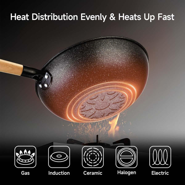 Non-Stick Wok with Steamer Basket,12 Inches Stir Fry Pans with Lid, Flat Bottom Pan Multifunctional Cookware Chinese Woks for Induction, Gas, Halogen2