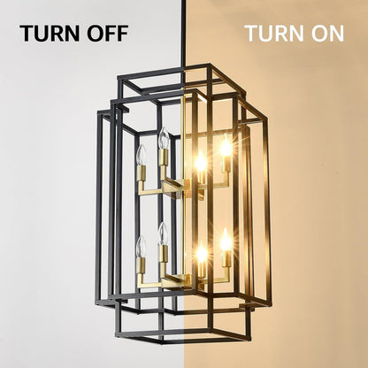 32" H Black & Gold Foyer Chandeliers High Ceiling Hanging Light Fixture5