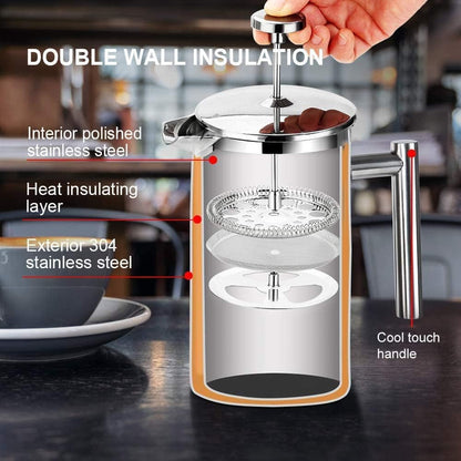 French Press Coffee Maker, 304 Grade Stainless Steel Insulated Coffee Press with 2 Extra Screens, 34Oz (1 Litre), Silver3