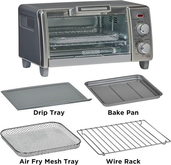 BLACK+DECKER 4-Slice Air Fry Toaster Oven, 5-In-1 Countertop Oven | Air Fry, Bake, Broil, Toast and Keep Warm with Eventoast Technology and Room for a 9-Inch Pizza.9