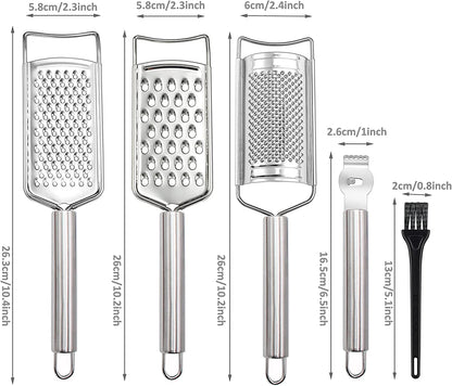 Stainless Steel Cheese Grater Set, Set of 5 Kitchen Grater & Peeler & Slicer, Lemon Zester with Cleaning Brush for Vegetable, Fruit, Chocolate9