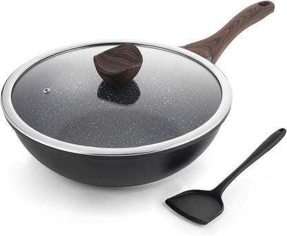 Nonstick Wok with Lid, 12 Inch Woks & Stir-Fry Pans, Granite Stone Coating for Cooking, Induction Cookware, Compatible with All Stovetops, PFOA Free1
