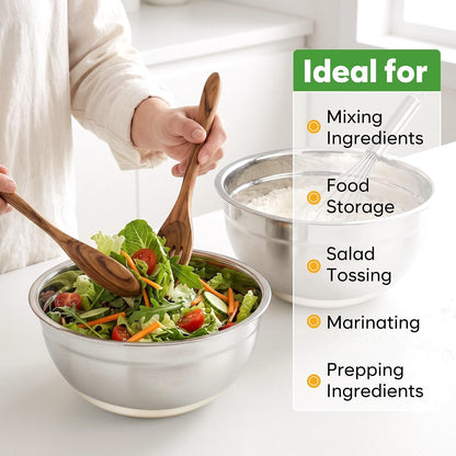 Mixing Bowls with Airtight Lids Set, Stainless Steel Salad Bowls with Non-Slip Silicone Bottoms, 8PCS Nesting Kitchen Bowls with Colander,Grater Attachments, for Mixing Cooking Prep9