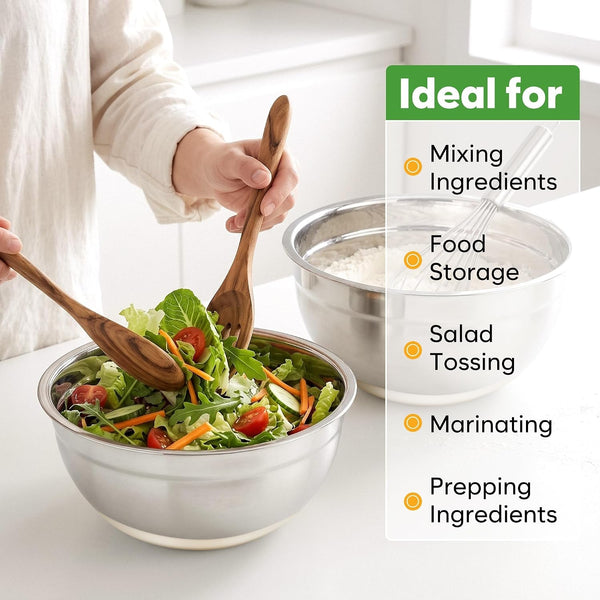 Mixing Bowls with Airtight Lids Set, Stainless Steel Salad Bowls with Non-Slip Silicone Bottoms, 8PCS Nesting Kitchen Bowls with Colander,Grater Attachments, for Mixing Cooking Prep9
