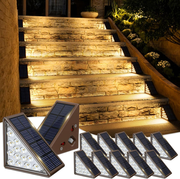 Solar Step Lights for Outside, 12Pack Solar Stair Lights Outdoor Waterproof IP67, Deck Step Lights, Outdoor Light Decor for Staircase, Patio, Front Step, Pathway, Front Porch(Warm Brown)1