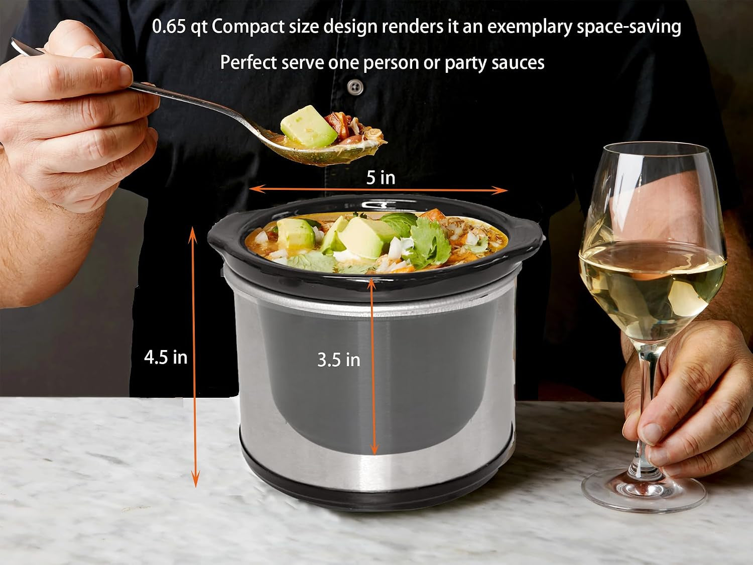 0-65qt-mini-round-slow-cooker-fondue-melting-pot-warmer-20-oz-small-slow-cooker-for-dips-dishwasher-safe-20oz-stoneware-sauce-warmer-crock-glass-lid-serve-1-2-person-stainless-steel-black