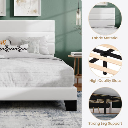 Full Platform Bed Frame with Upholstered Velvet Headboard, White6