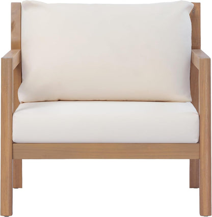 Pablo 4-Seater Patio Furniture Set with Removable Cushion, 4 Piece Outdoor Acacia Wood Conversation Set, Wooden Outdoor Sectional Sofa Set with Coffee Table,Light Teak+Beige5
