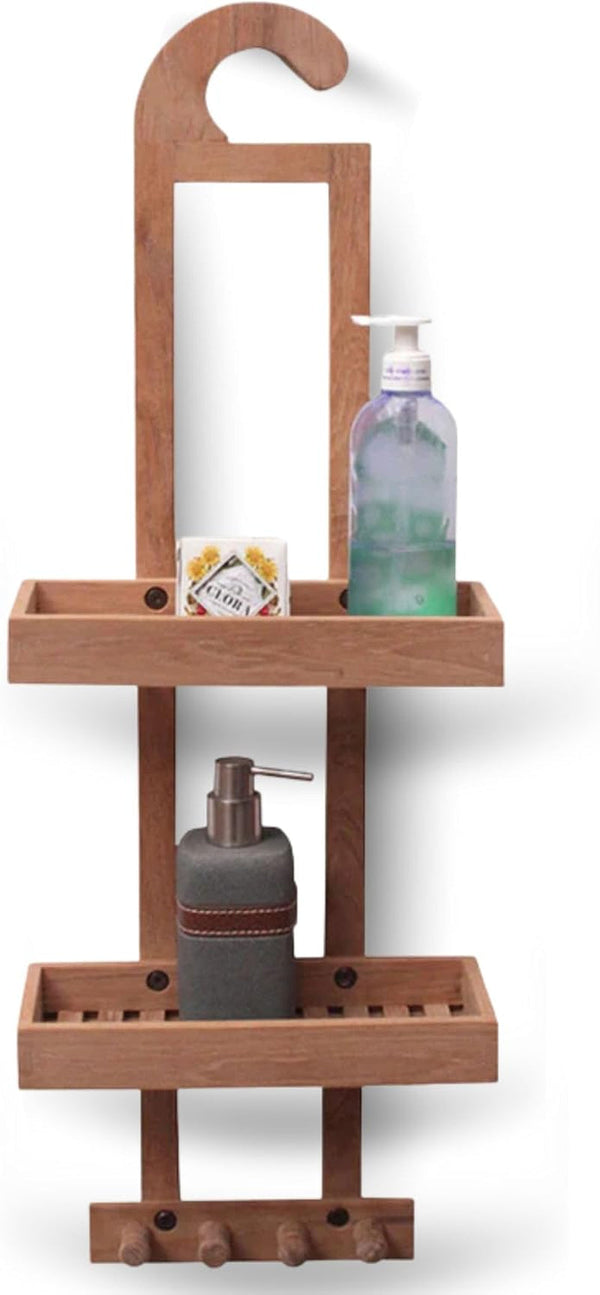 Wood Natural Hanging Shower Caddy with Storage Shelves, Water Resistant, Easy to Place, Select-Grade Solid Teak Wood, Shower Accessory (Natural Langr)1