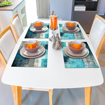 Teal and Gray Placemats Washable, Linen Rectangular Place Mats Set of 4, Dining Table Decor for Living Room, Kitchen, Farmhouse and Outdoor7