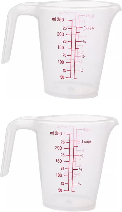 Plastic Measuring Cup 2Pcs 250ML Measuring Mug 8/16Oz with Handle Graduated Pitcher for Baking Flour Oil Powder Cooking Kitchen Measure Container Stackable (250Ml/0.06Gal)1