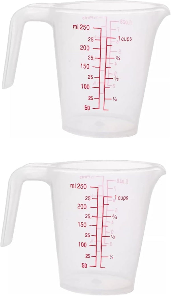 Plastic Measuring Cup 2Pcs 250ML Measuring Mug 8/16Oz with Handle Graduated Pitcher for Baking Flour Oil Powder Cooking Kitchen Measure Container Stackable (250Ml/0.06Gal)1