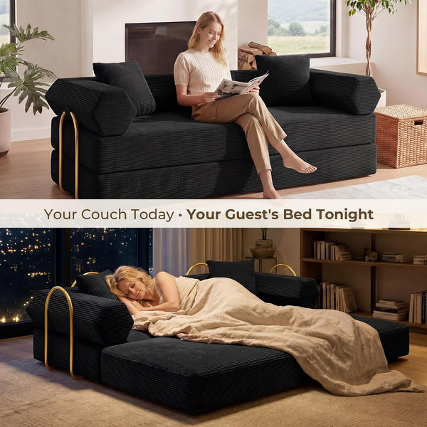 79" Convertible Futon Sofa Bed, Boneless Couch for Living Room | Black8