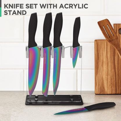 Kitchen Knife Set, 5 PCS Rainbow Knife Sets with Arcylic Block6