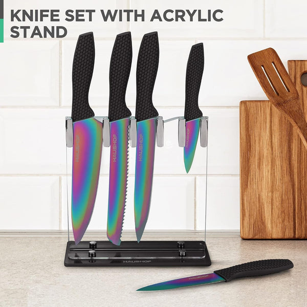 Kitchen Knife Set, 5 PCS Rainbow Knife Sets with Arcylic Block6