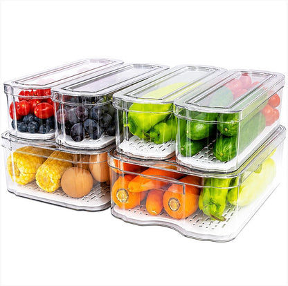 6 Pack Clear Fridge Organizer Bins with Drain Trays - Stackable1