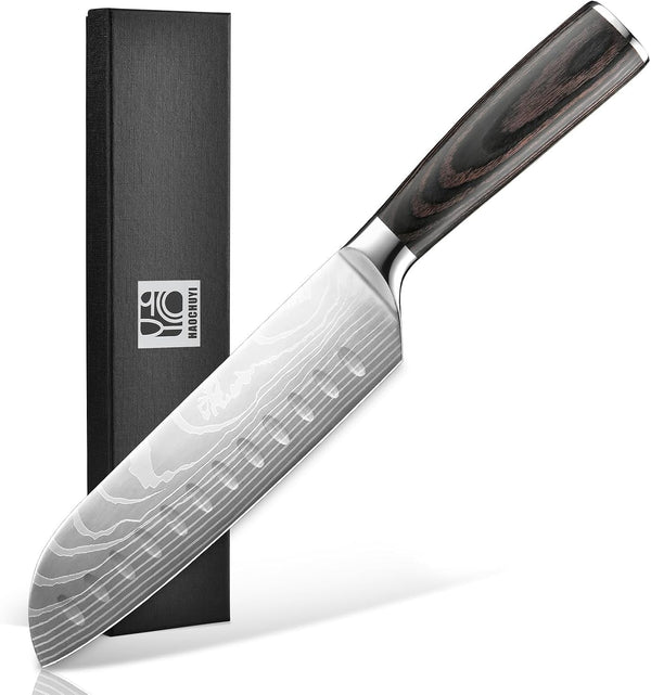 Santoku Knife 7 Inch - Ultra Sharp Japanese Steel Kitchen Knife, All-Purpose Chef Knife with Ergonomic Handle, Perfect for Slicing, Dicing, and Chopping, Luxury Gift Box Included1