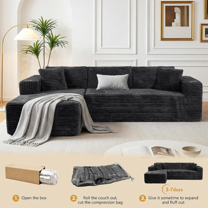 103" Modular Sectional Sofa for Small Spaces, No Assembly, Black3