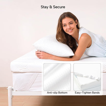 3 Inch Gel Memory Foam Mattress Topper, Dual-Layer Cooling Bed Topper with Bekaert Fabric Cover, Wave-Textured Pressure Relief for Back Pain, Non-Slip Design, Certipur-Us & Oeko-Tex (Queen)4