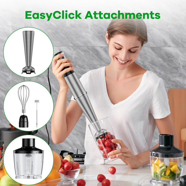 Immersion Blender Handheld Corded, 1100W 5 in 1 Hand Blender Set | Trigger Variable Speed, Emulsion Stick Mixer with Food Processor, Whisk, Frother, for Soup, Puree, Baby Food, Anti-Scratch4