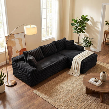 95" L-Shaped Cloud Sectional Couch, Right Facing Modular Compressed Boneless Sectional Sofa with Chaise Lounge, Plush Corduroy Boneless Corner Sofa for Living Room1