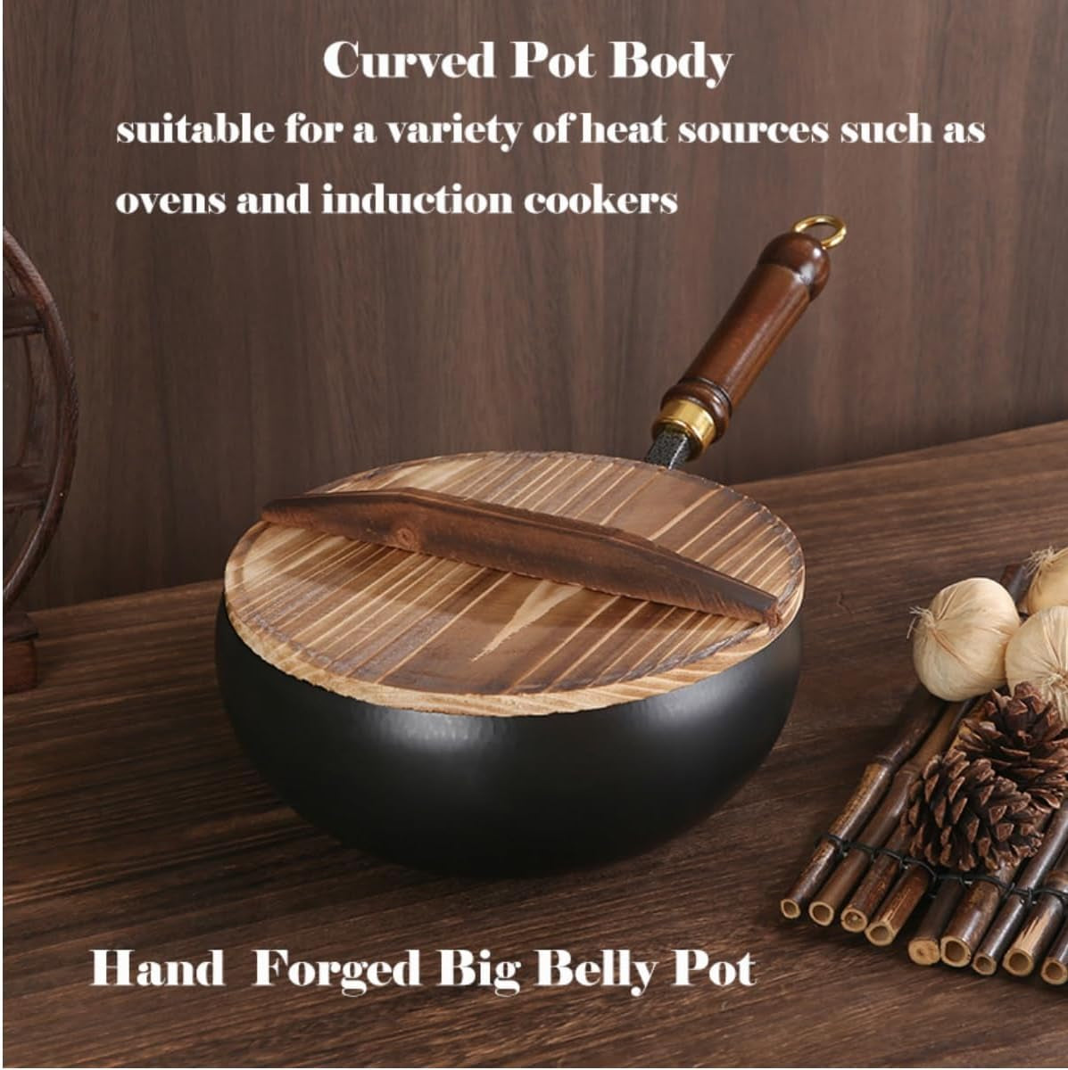 suntuup-japanese-iron-pan-non-stick-iron-pan-hand-forged-flat-bottom-small-wok-rust-free-for-cooker-gas-stir-fry-pans-round-bottom-with-lid-9-4in-hammer-pattern-glass-lid