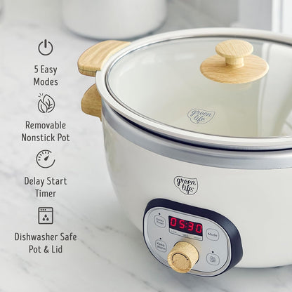 6QT Ceramic Nonstick Slow Cooker, Cooktop/Oven Safe, Cream | Pfas-Free Nonstick Removeable Inner Pot, Dishwasher Safe Components, Programmable, Keep Warm, Delay Timer, Family Sized7