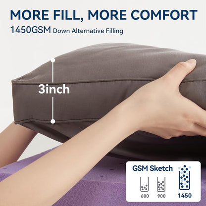 Dual Layer 5 Inch Memory Foam Mattress Topper Queen Size, 2 Inch Gel Memory Foam plus 3 Inch 1450 GSM down Alternative Quilted Pillow Top Mattress Pad Cover,Dark Gray4