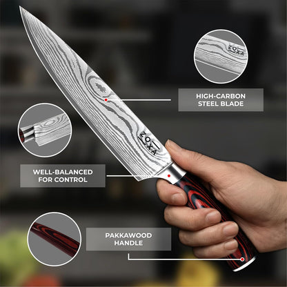 Kitchen Knife Set Professional Chef Knives, 8-Piece Stainless Steel Knife Set with Santoku, Nakiri, Bread, Paring, Boning Knives & Pakkawood Handle6