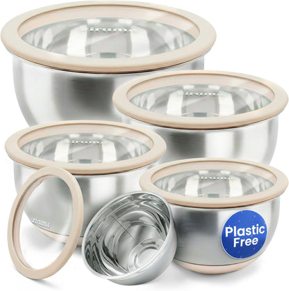 Non-Toxic Stainless Steel Mixing Bowls, Glass Lids, Plastic Free, 5-Pcs1