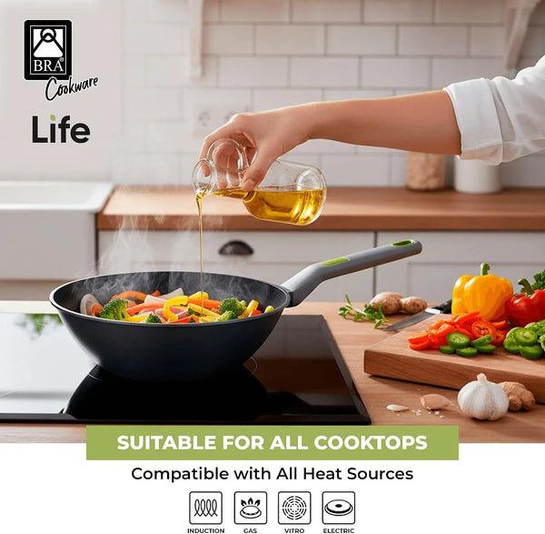 COOKWARE Life Ceramic Nonstick Wok | 11 Inches 6.6 Quarts Cast Aluminum | 11In 6.6Qt Cast Aluminum Stir-Frypan | 3Layer Ceramic Nonstick Asian Frypan | PFOA Free | Soft-Touch Handle | All Cooktop4