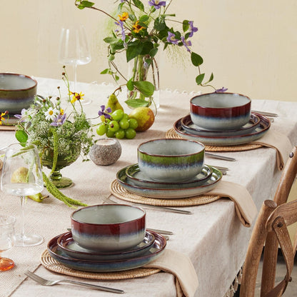 Stoneware Dinnerware Sets for 4, Reactive Glaze, Kiln-Fired Red5