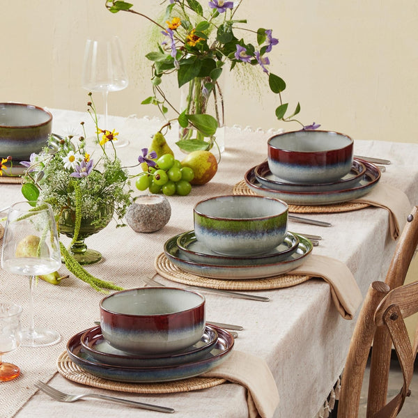 Stoneware Dinnerware Sets for 4, Reactive Glaze, Kiln-Fired Red5