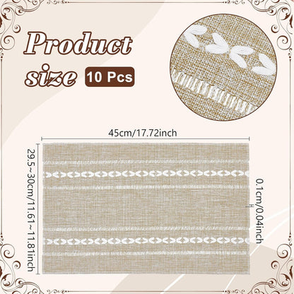 10PCS Cotton Linen Placemats 12 X 18 Inch Boho Placemats Rustic Hemstitch Place Mats Heat Resistant Wrinkle Free Table Mats for Kitchen Table Home Decorations (Beige)2