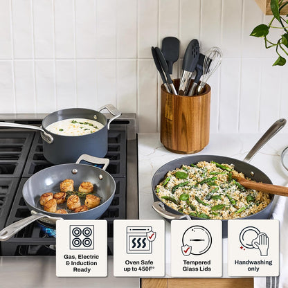 All-Clad HA1 Ceramic Nonstick, 10-Piece Pots & Pans Set, Induction Ready | Complete Ceramic Nonstick Cookware Set, Scratch-Resistant Exterior, Superior Easy Organized Stacking, Oven Safe up to 450°5