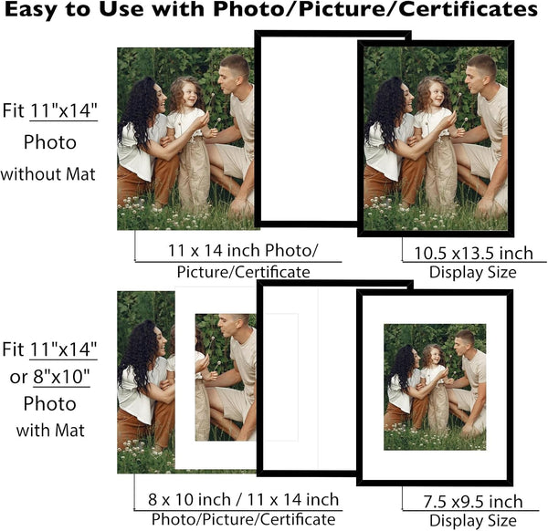 12 Packs 11X14 Picture Frames, Display 8X10 with Mat or 11X14 without Mat, Black Gallery Wall Frame Set, 11 by 14 Frames Bulk Set of 12 Collage Wall Decor Photo Frames Set for Wall, Black2