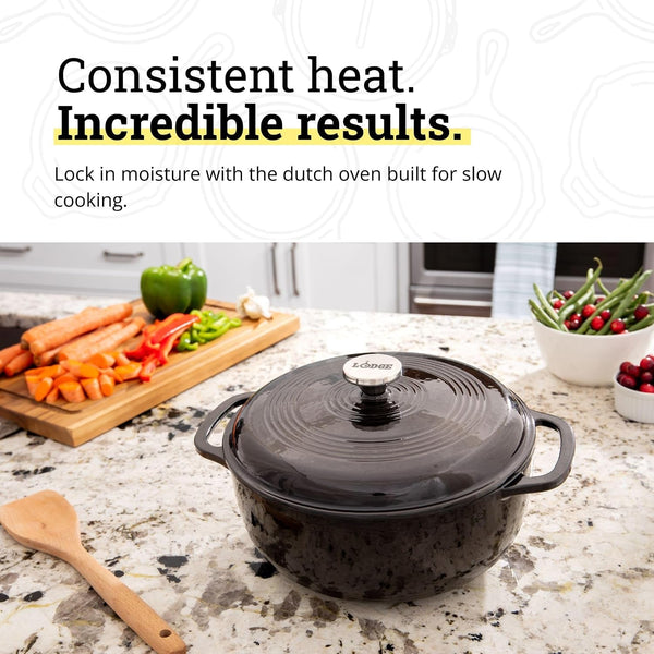 Essential Enamel Cast Iron Dutch Oven, 6 Quart, Midnight Chrome | Ideal for Bread Baking, Braising, Marinating & Slow Cooking, Features Moisture-Sealing Lid & Dual Handles3