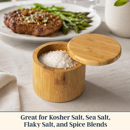 Salt Cellar with Swivel Lid, Salt Container for Countertop | Easy-Open Magnetic Lid for One-Hand Use While Cooking. 6 Oz Salt Box for Favorite Salts, Seasonings, or Herbs.3