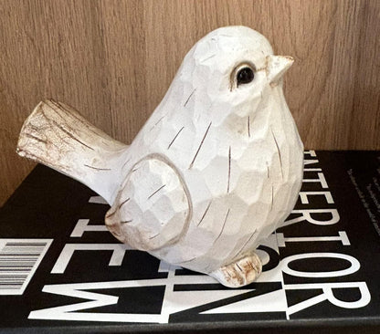 NEW White Modern Farmhouse Bird Figurine, Bird Statue Sculpture - Carved Rustic Distressed Animal Bird Ornaments - Home Decor Accents Collectible Bird Figurine | Spring7