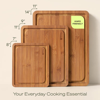 Wooden Cutting Boards for Kitchen Meal Prep & Serving - Bamboo Non Toxic Cutting Board Set with Deep Juice Groove Side Handles - Charcuterie & Chopping Butcher Block for Meat (3 Pcs)2