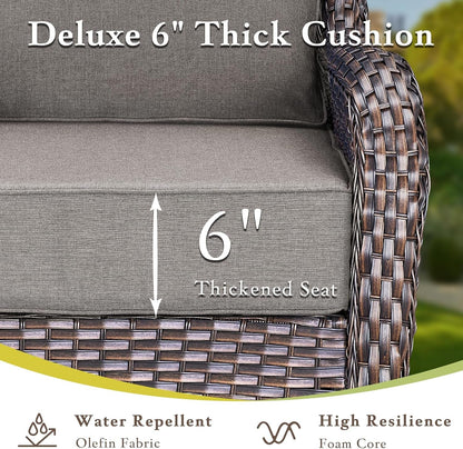 Luxury High Back Outdoor Furniture with 6-Inch Extra Thick Cushions, Patio Furniture Set with Swivel Chairs, 7 PCS Wicker Conversation Set for Yard, Deck, Poolside, Brown/Grey3