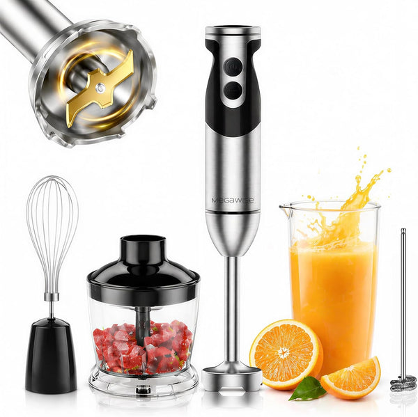 Pro Titanium Reinforced 5-In-1 Immersion Hand Blender, Powerful Motor with 80% Sharper Blades, 12-Speed Corded Blender, Including 500Ml Chopper, 600Ml Beaker, Whisk and Milk Frother (Black)1