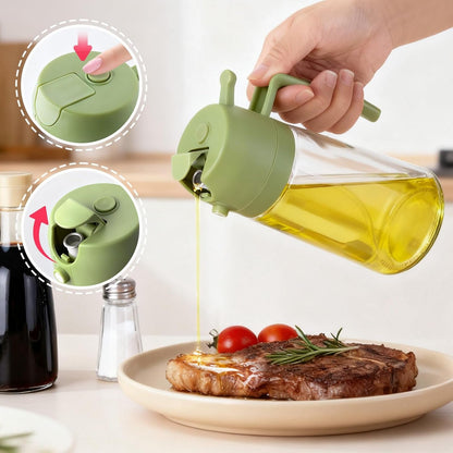 2Pcs Glass Oil Sprayer for Cooking 16Oz/470Ml, Kitchen Gadget for Air Fryer, Salad, BBQ, Frying（White） (Black+Green)3