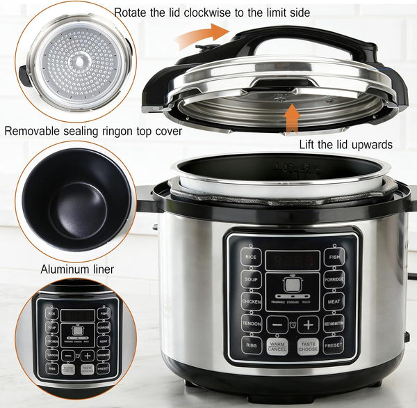 10-In-1 Electric Pressure Cooker Multicooker | 6L Pressure Cooker, 24-Hour Reservation Function, Slow Cooker, Rice Cooker, Wok, Yogurt, Black5